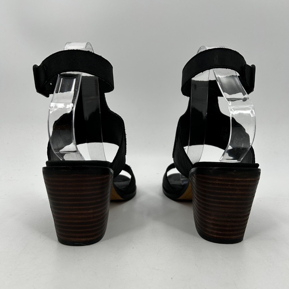 KELSI DAGGER Black Leather Suede Ankle Strap Stacked Heel Boho Sandal Heels 8 - Picture 5 of 8